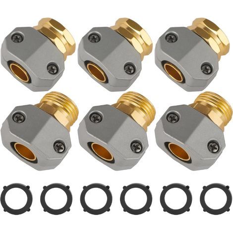 Garden hose repair kit, aluminum alloy garden hose end fittings, male and female hose repair accessories, suitable for 5/8 inch and 3/4 inch connectors. (1/5)