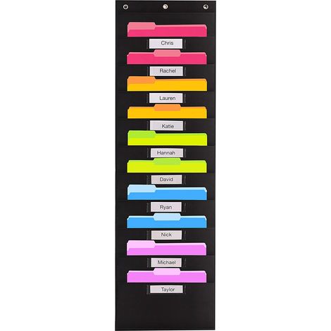 Classeur Mural - 10 Pochettes Pour Documents A4 - Polyester 420D - Fixation Murale Et Porte - Noir (1/5)