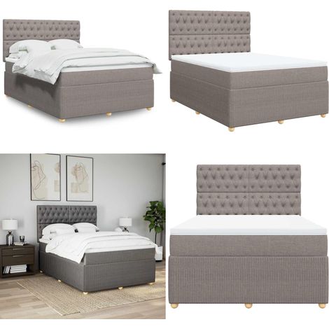 Sommier à lattes de lit avec matelas Taupe 140x190 cm Tissu - Sommier à lattes - Matelas à ressorts ensachés (1/5)