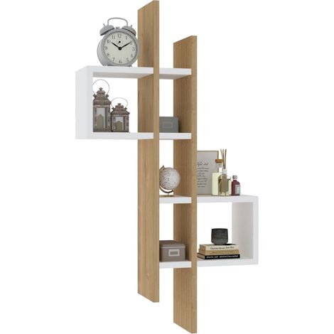 Regal Cupello, 8 Böden, Rahmenfarbe Braun, Eiche-Nuance, 54x20x108h cm Weiß