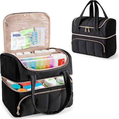 Reiseapotheke Tasche mit Fächern und Reißverschluss, Schwarz