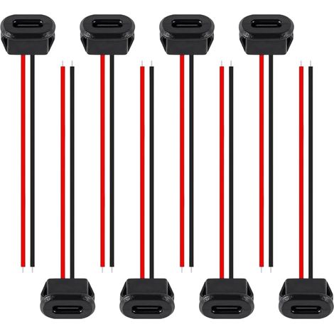 Connecteur USB C (8 Pièces), Connecteurs de Charge Rapide Type-C, Prise USB à Souder, Connecteurs USB C Femelle à Souder 2 Fils 3A 20V, pour DIY Vidéosurveillance Audio Voiture MP3 (1/5)