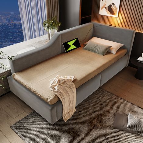 Bett Tagesbett Stauraum 90x200 Samt Grau OKMYHOME (1/5)