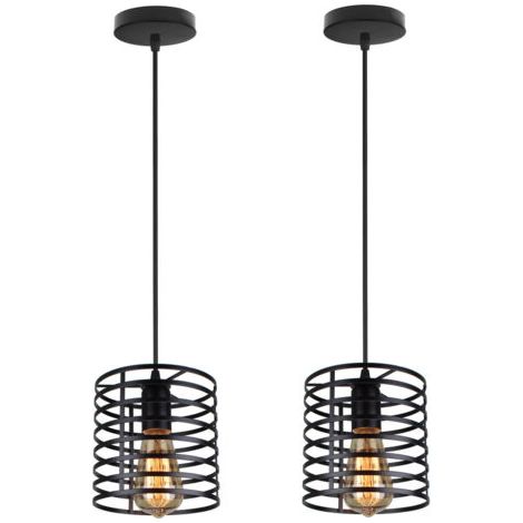 royaluxe- 2PCS Lampe À Suspension Vintage E27 Plafonnier D'Intérieur En Métal Suspension Luminaire Rétro Pour Salon, Salle À Manger, Bar, Noire (1/5)