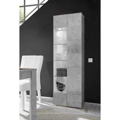 Vitrine 1 porte moderne gris béton Milenor (1/4)