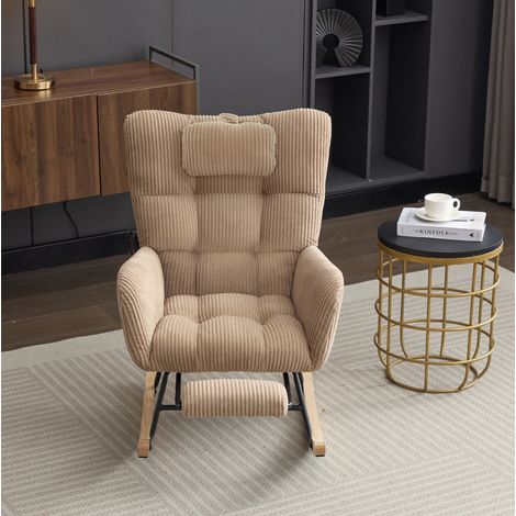 Mecedora 102 x 65 x 92 cm de tejido acanalado marrón con cojín cervical - CHICFURN (1/5)