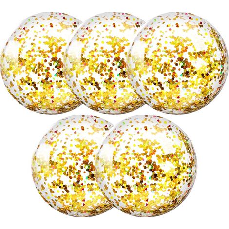 Aufblasbarer Strandball – Transparentes PVC – Mit beweglichen Pailletten im Inneren – Für Pool, Strand und Outdoor-Aktivitäten – 5er-Pack (1/5)