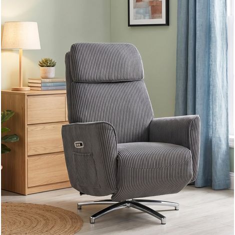 Sillón relax eléctrico giratorio 360° de 2 motores con respaldo reclinable y USB-A/USB-C, tapizado en poliéster gris oscuro (1/5)