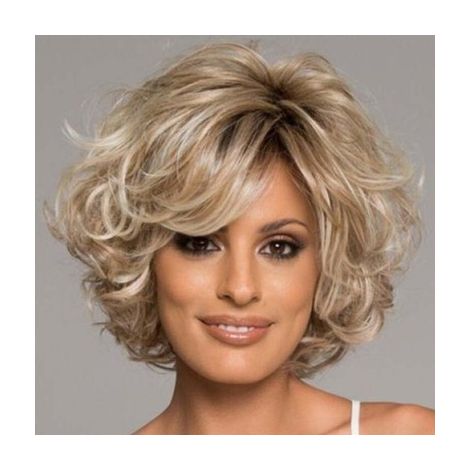 Bonnet capillaire bouclé court blond clair 30 cm femme frange asymétrique en fibre synthétique classique sans résistance thermique