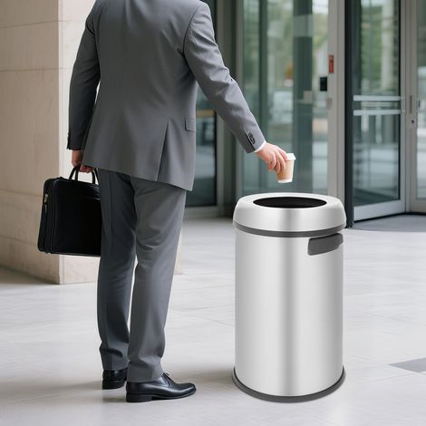 Poubelle commerciale ouverte d'une capacité de 65 litres / poubelle de cuisine, poubelle ouverte pour bureau, chambre à coucher, restaurant, finition en acier inoxydable brossé (1/5)
