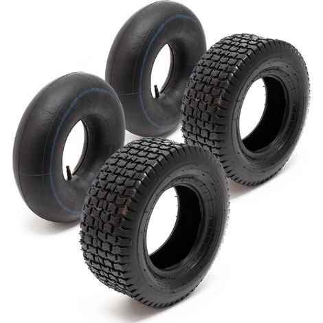 Wiltec – Lot de 2 pneus 16x6.50-8 et 2 chambres à air – Valve droite TR13 – 4 PR – Capacité de charge 300 kg – Pour tondeuse autoportée et chariot