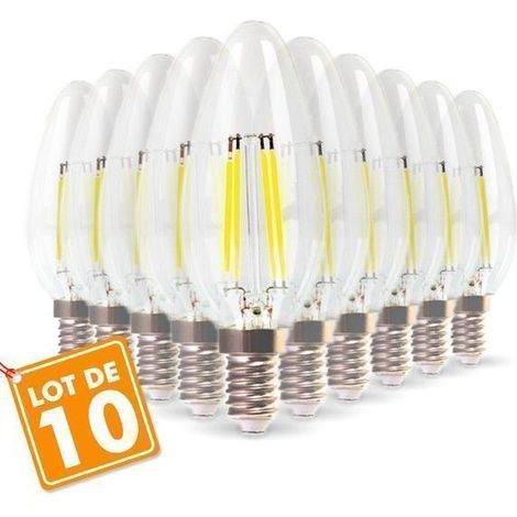 Confezione da 10 lampadine LED a fiamma da 4 W (equivalente a 40 W), attacco E14, luce calda 2700 K, ideali per lampadari, applique e lampade decorative.