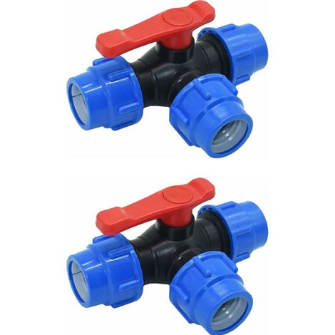 2 pack Shut-off Ball Valve,32mm Three-way Ball Valve Quick Connect PVC PE Pipe Quick Switch Tee Connector (Size : 32mm) (1/4)