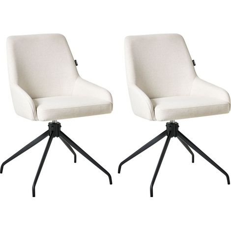 Set of 2 Dining Chairs Swivel JENNER Fabric Off-White (1/5)
