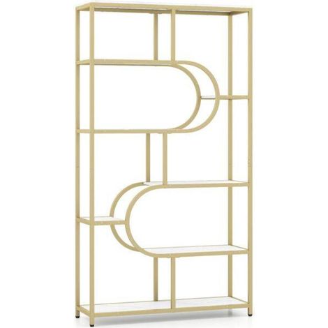 Design en U blanc et doré, étagère haute pour organiser livres, plantes et objets au bureau ou à la maison (1/5)