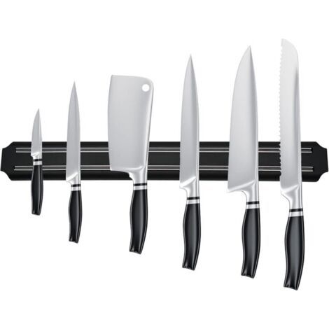 Soporte magnético para cuchillos, barra magnética para cuchillos, estante magnético para cuchillos de cocina en acero inoxidable negro, soporte magnético para barra de cuchillos de cocina (38 cm)