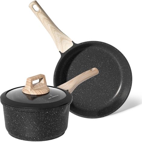 Ensemble de casseroles en granit - Poêle à frire de 20 cm, casserole de 18 cm