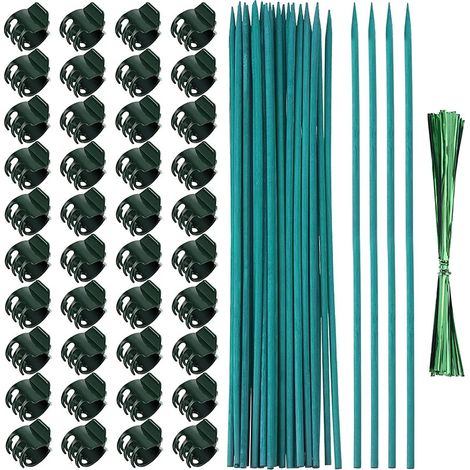40 pinces à orchidées en plastique pour plantes de jardin, 20 tuteurs en bambou vert et 20 attaches métalliques. (1/5)