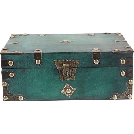 Boîte à Bijoux en Bois Vintage Style Européen, Organiseur Collier et Porte-bagues, Serrure Ancienne, Décorative pour Rangement Bijoux Maison, Coloris Vert Émeraude, Taille Compacte (1/5)