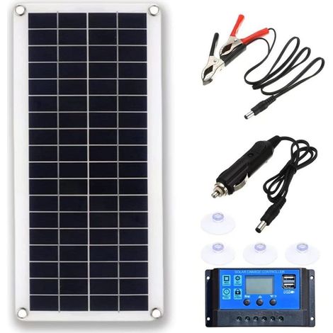 panel solar flexible e impermeable de 30 W, policristalino de 18 V con controlador de 60 A, para barcos y coches. (1/5)