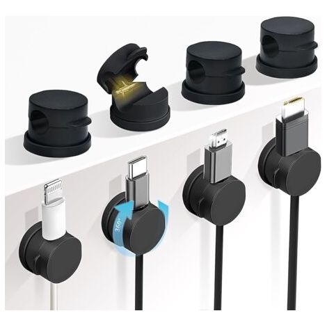 BUNTHAUS Lot de 8 supports de câbles rotatifs à 360°, organisateur de cordons à ressort, gestion du rangement des fils de bureau, support adhésif de câble de charge de téléphone pour table de nuit (1/5)