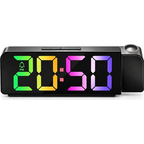 Réveil projecteur LED 7,9 pouces, heure et température au plafond (1/5)