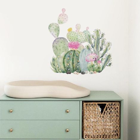 Stickers muraux décoratifs en forme de cactus vert - Papier peint artistique (1/5)
