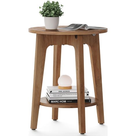 Table d'appoint, Table Basse, Petite Table Ronde pour Salon, Table de Chevet pour Petits espaces, avec étagère inférieure, Style Moderne, Marron Miel LET283T41 (1/5)