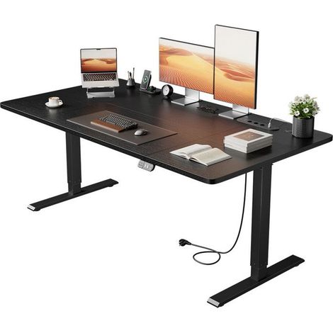 EcoFurnix Bureau Assis Debout Electrique, 100 x 60 cm, Hauteur Réglable 72-117 cm, avec Prise Intégrée & Port USB, Mémoire, Noir
