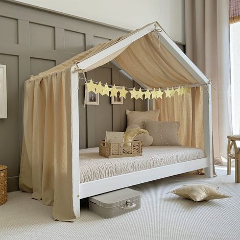 Ciel de lit en mousseline pour 90x190 Beige (1/4)