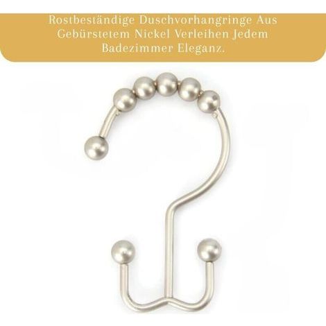 Crochets de rideau de douche doubles en acier inoxydable anti-rouille – Lot de 12, finition nickel brossé (1/3)