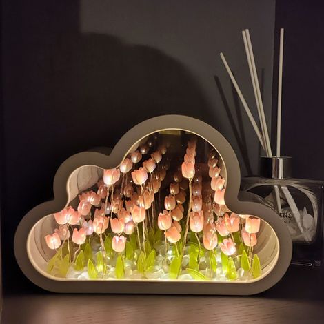 Lampe de bureau nuage tulipe à LED faite main, décoration de bureau (20 fleurs, piles AA non incluses) (1/5)