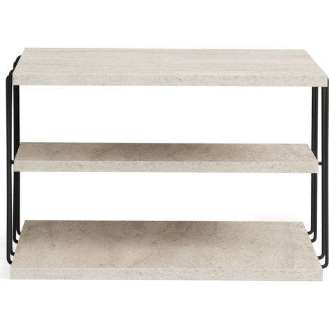 table d'appoint en bois "Lifon" - 50 x 40 x 33 cm - Travertin (1/4)