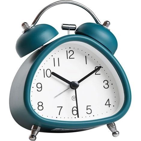 Réveil rétro, idéal pour les gros dormeurs, réveil silencieux en métal à double cloche, réveil de chevet rétro avec veilleuse (bleu) (1/5)
