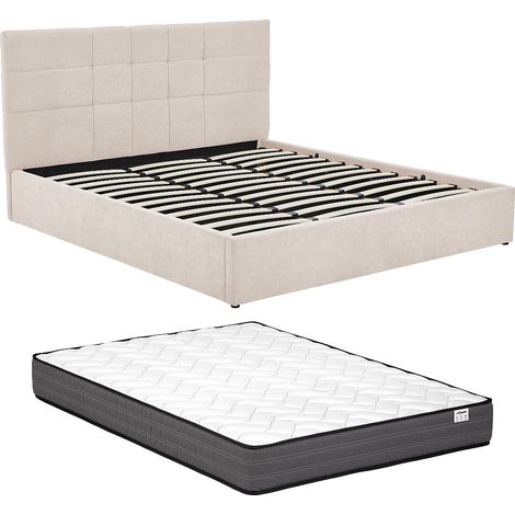 Letto con contenitore 200 x 200 cm Tessuto Beige + Materasso - HOPEYA di Pascal Morabito