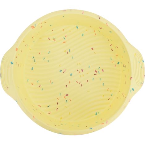 Moule à gâteau rond antiadhésif réutilisable avec poignées, ustensile de cuisine (jaune avec particules colorées) (1/5)