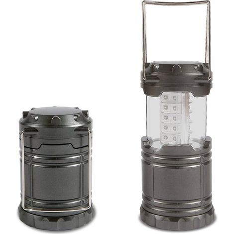 Lámpara de tienda de campaña con 30 LED，lámpara de camping impermeable，funciona con 3 pilas AA，lámpara de trabajo y linterna (gris) (1/5)