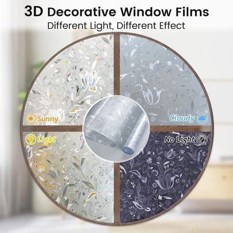 Pellicola oscurante per finestre effetto arcobaleno，Vetro colorato 3D statico autoadesivo per il controllo del calore domestico，50 cm200 cm (1/4)