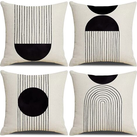 Set di 4 cuscini decorativi con linee astratte in bianco e nero, fodera semplice, adatti come cuscini decorativi per il divano del soggiorno e dell'ufficio.