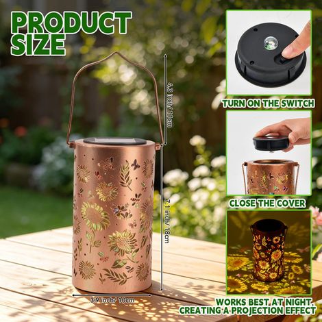 Lanterne Solaire Extérieure Étanche IP65 Lampe Solaire de Jardin Suspendue Motif Tournesol Luminaire Décoratif pour Terrasse Allée Cour (1/5)