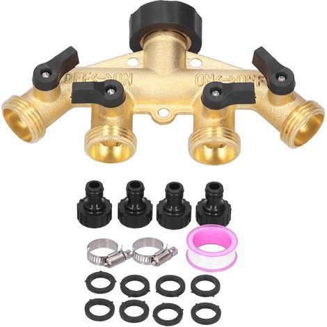 4-Wege-G3/4-Wasserschlauchverteiler, Gartenschlauchadapter, Wasserhahnanschluss, Bewässerungsverteiler (1/5)