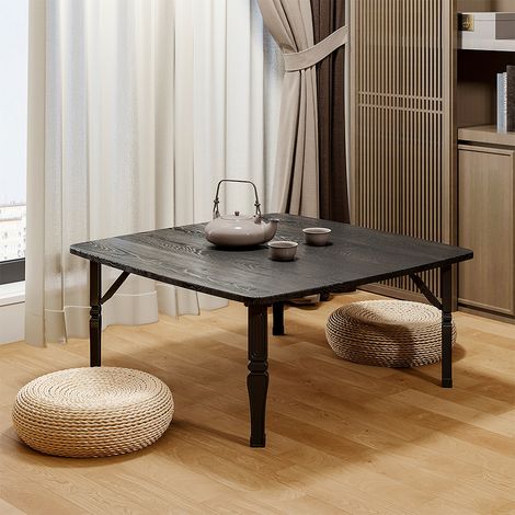 Black Square 80cm Wooden Folding Coffee Table (1/5)