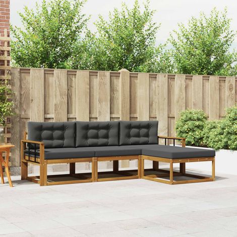 Outdoor-Sofagarnitur mit Kissen 4 pcs Natur und Anthrazit