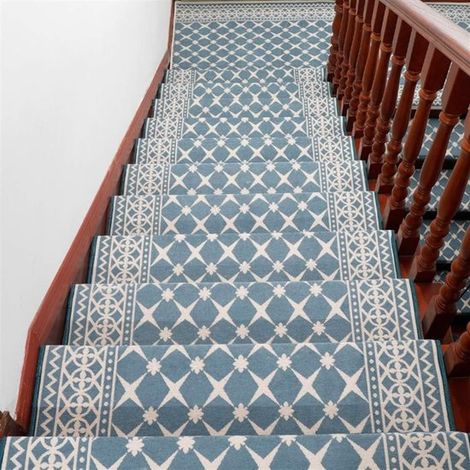 Alfombras autoadhesivas modernas para escaleras, lavables, con fuerte fijación, color antracita, 30x85cm (1 pieza), rectangulares azules (1/4)