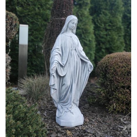 1 Statue Vierge Marie, Pierre Reconstituée Blanc Gris, Résistant Gel Pluie Soleil, Décoration Jardin Extérieur Intérieur