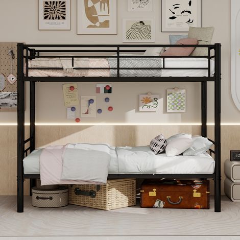 Lit superposé métal noir 97,8x196,6 cm convertible en 2 lits, échelle antidérapante (1/5)