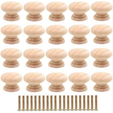 Round wooden furniture handle, 35 mm, pack of 20, simple single-hole fixing (1/5)