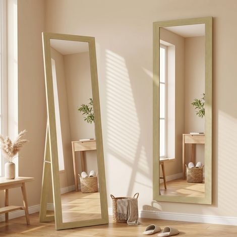 Mirroir de Corps Entier 157x37 cm avec Cadre en MDF Mirroir de Pied Incliné ou Suspendu Chêne (1/5)