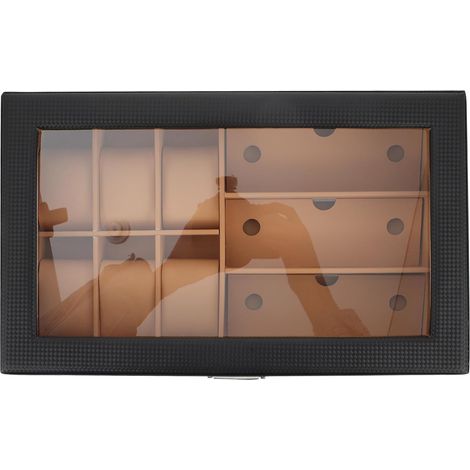 Caja de madera para 6 relojes y 3 vasos, color negro. (1/5)