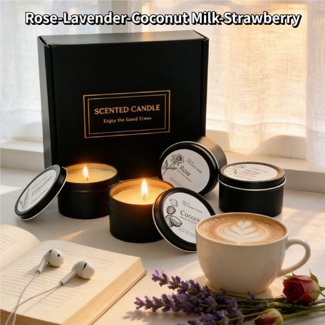 Coffret cadeau 4 pièces, bougies d'aromathérapie en cire de soja, bougies aux huiles essentielles pour femmes, cadeau d'anniversaire pour maman (1/5)